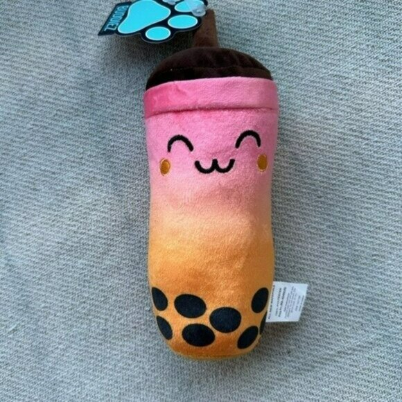 Boba Milk Tea Ombré Pink Plush Dog Toy with Bottle Cruncher NWT Gift - Picture 1 of 4